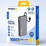 Speed-X SP-S185 10000mAh power bank with 22.5W fast charging and built-in USB-C cable