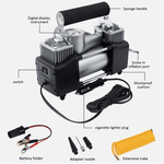 12V Dual Cylinder air compressor pump with built-in pressure gauge for car tire inflation up to 150 PSI