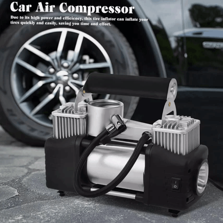 12V Dual Cylinder Air Compressor 150 PSI Portable Car Tyre Inflator Pump with Pressure Gauge