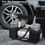 12V Dual Cylinder air compressor with pressure gauge for car tire inflation at 150 PSI