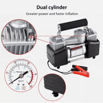 12V dual cylinder air compressor pump with pressure gauge for car tire inflation up to 150 PSI