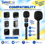 Wireless Microphone Handle for F11, SX8 and More with Sponge Windproof Cover Stick for Interviews, Vlogging & Live Reporting - Microphone Handle for Mic Mini Noise Canceling Wireless Mic Adapter with Foam Windproof Sponge