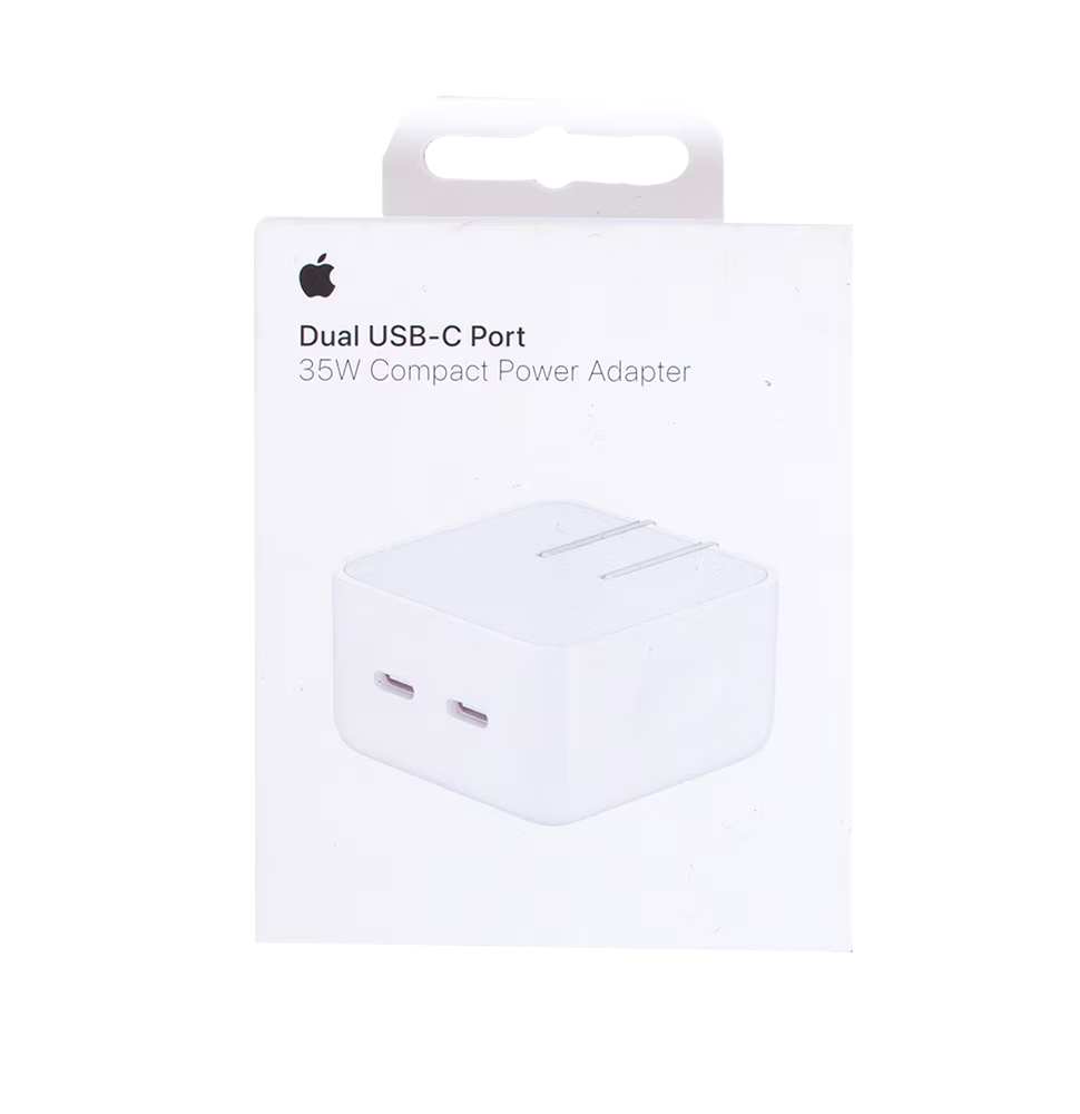 35W dual USB-C port fast charger with US pin for iPhone, iPad, and MacBook Air