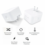 35W Dual USB-C Port Fast Charger with US Pin, compact design for iPhone, iPad, AirPods, MacBook Air charging