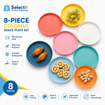 8-Piece Colorful Plastic Snack Plate Set | Microwave Safe Round, Square & Heart Serving Plates round