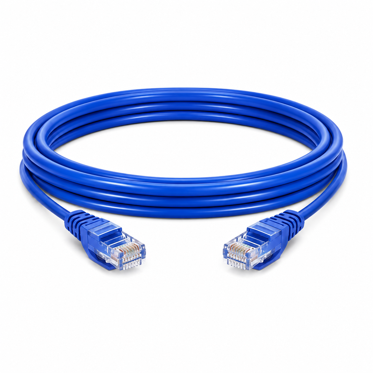 Cat 6 UTP LAN cable with RJ45 Ethernet connectors on white background
