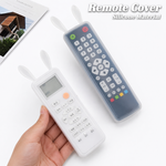 Silicone TV Remote Control Protective Cover Rabbit Ears | Glow-in-the-Dark AC / TV Dustproof Case (Large & Small) White
