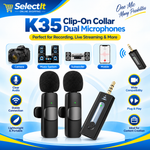 K35 wireless microphone with 20m transmission range for content creation