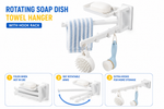 Plastic Rotating Soap Dish with Towel Hanger & Hook | Punch-Free Wall Mounted Bathroom Organizer