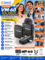 Plokama VM-60 Dual Wireless Lavalier Microphone 2.4GHz Noise Cancelling Mic