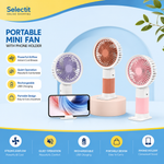 Portable Mini Fan with Phone Holder USB Rechargeable