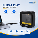 Speed-X 9700 2D CMOS desktop barcode scanner with USB hands-free auto-sensing design for fast QR code and barcode reading at POS terminals