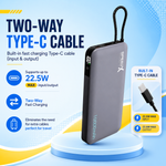 Speed-X SP-S185 22.5W 10000mAh power bank with built-in USB-C cable and LED display