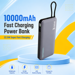Speed-X SP-S185 10000mAh portable power bank with 22.5W fast charging and built-in USB-C cable