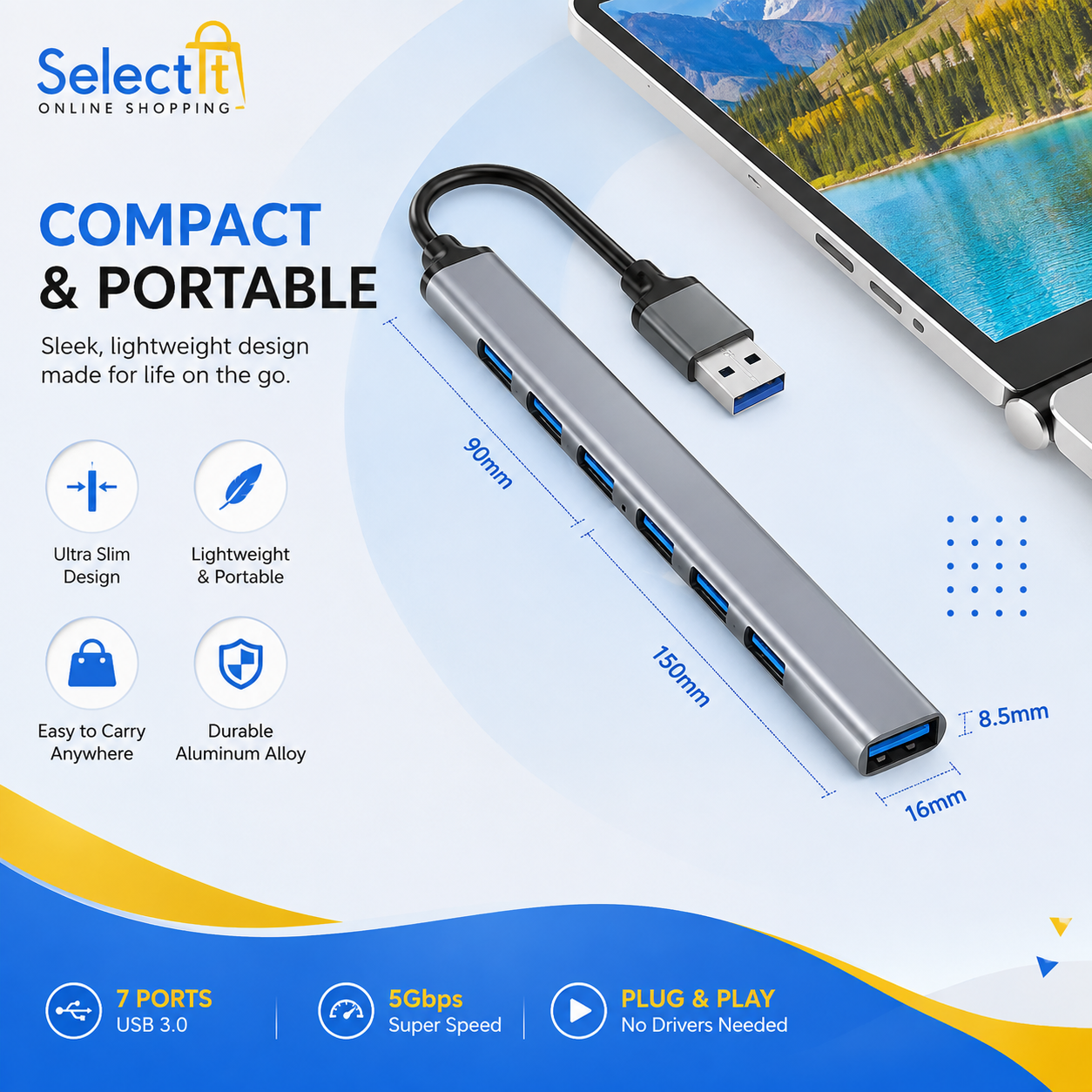 Speed-X SP-UH307AL USB hub for laptop and desktop