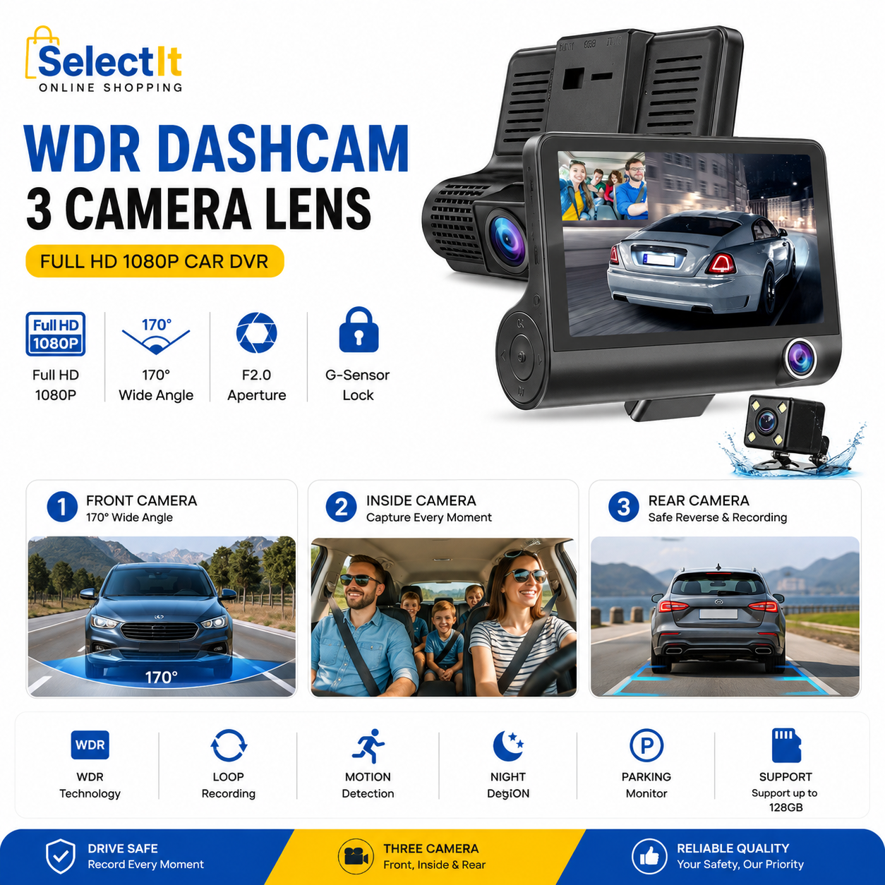 WDR 1080P vehicle dashcam video recorder