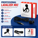 Professional clip-on lavalier microphone with noise reduction for YouTube, podcasts, interviews, and live streaming.