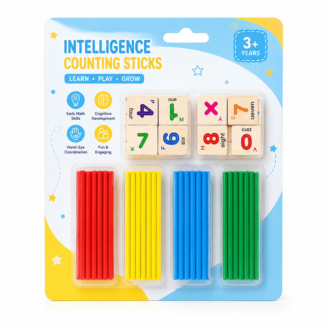 Wooden Montessori Counting Sticks and Number Cards Educational Math Learning