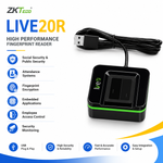 ZKTeco Live20R High Performance Fingerprint Reader with Live Finger Detection for Android, iOS, Windows, Linux, Attendance