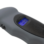 Digital tire pressure gauge with LED display showing 0-100 PSI for cars, motorcycles, and bicycles