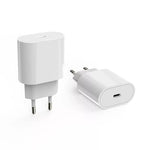 White iPhone USB-C PD 20W power adapter with EU 2-pin plug for fast charging