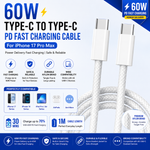 iPhone fast charging cables 60W Type-C to Type-C nylon