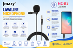 JMARR MC-R1 3.5mm professional lavalier microphone with clip, foam windscreen, and 2m shielded cable for clear voice recording on mobile, camera, and laptop
