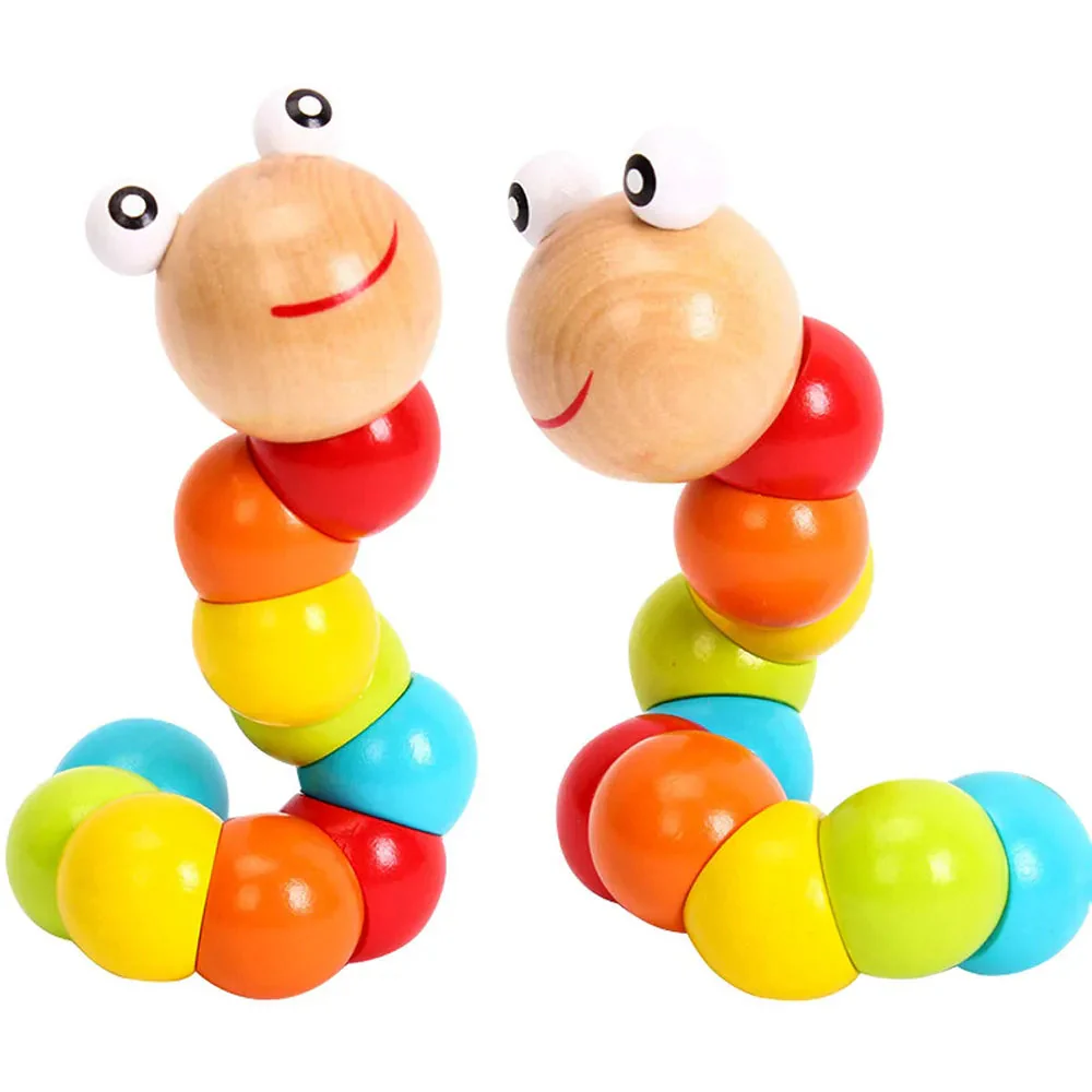 Montessori Wooden Caterpillar Toy – Flexible Colorful Educational Sensory Toy for Kids
