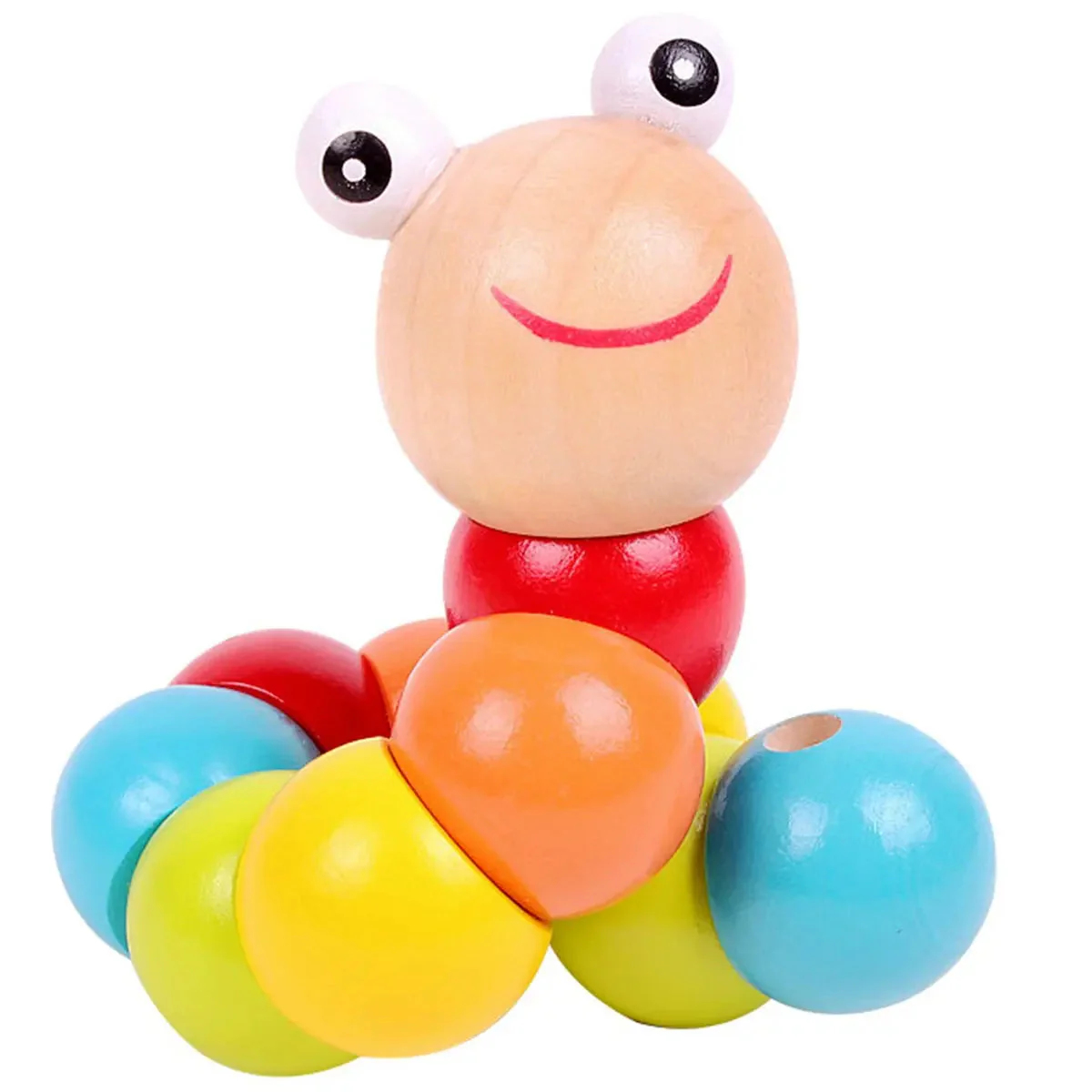 Montessori Wooden Caterpillar Toy – Flexible Colorful Educational Sensory Toy for Kids