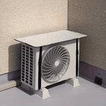 Reflective aluminum outdoor AC unit cover protecting air conditioner from sun, rain, and dust