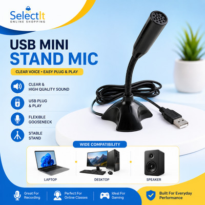 USB Mini Stand Microphone for PC & Mac – Plug & Play Noise Reduction Mic