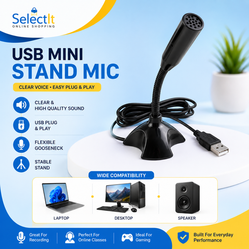 USB Mini Stand Microphone for PC & Mac – Plug & Play Noise Reduction Mic