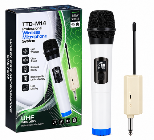 Microphone Wireless Microphone Professional High-fidelity Microphones Recording Karaoke Dynamic Handheld Mic Lithium Battery Receiver, White Handheld Microphone TTDM14