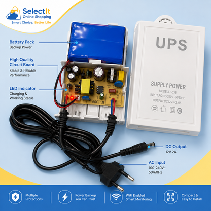 Mini UPS for WiFi Router 12V 2A | Router & CCTV Backup Power Supply