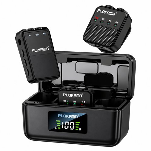 PLOKAMA VM80 Pro Dual ANC Wireless Lavalier Microphone with Charging Case