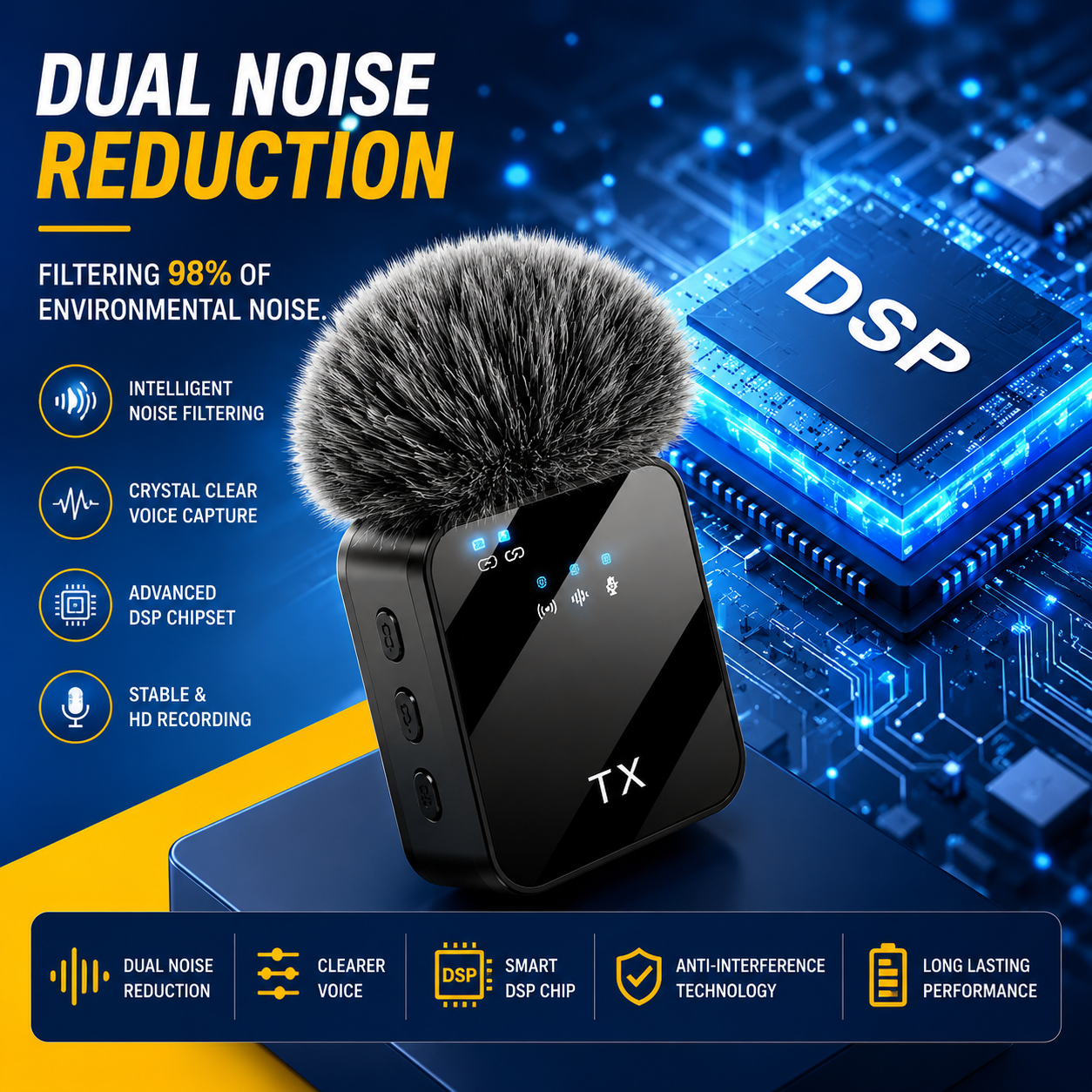 11-2 3-in-1 Noise Cancelling Wireless Dual Microphone
