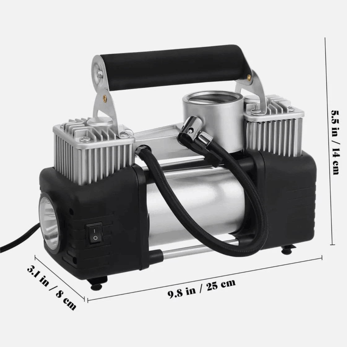12V Dual Cylinder Air Compressor 150 PSI Portable Car Tyre Inflator Pump with Pressure Gauge