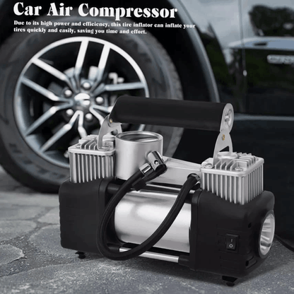 12V Dual Cylinder Air Compressor 150 PSI Portable Car Tyre Inflator Pump with Pressure Gauge