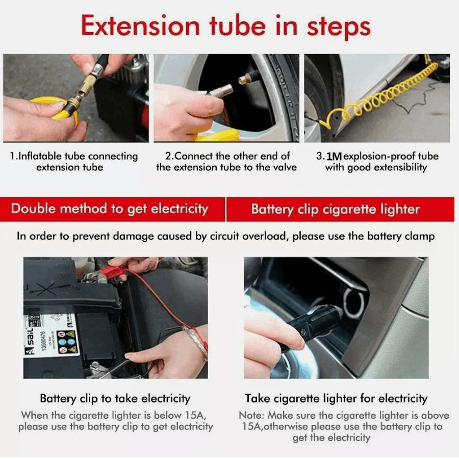 12V Dual Cylinder Air Compressor 150 PSI Portable Car Tyre Inflator Pump with Pressure Gauge