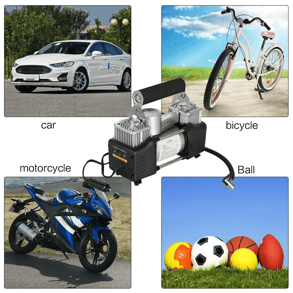 12V Dual Cylinder Air Compressor 150 PSI Portable Car Tyre Inflator Pump with Pressure Gauge