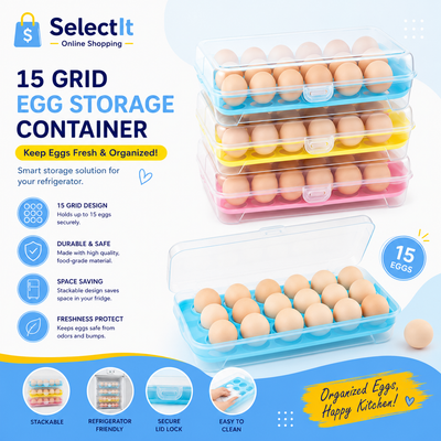 15 Grid Egg Storage Container with Lid | Refrigerator Egg Organizer Box for 15 Eggs