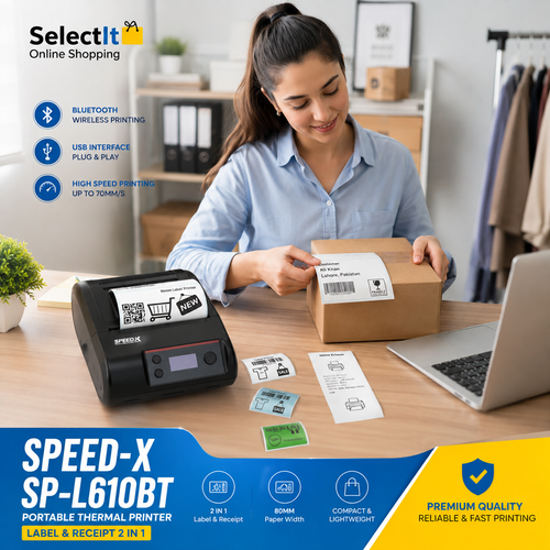 Speed-X SP-L610BT Portable Thermal Label & Receipt Printer 80mm USB Bluetooth 2-in-1