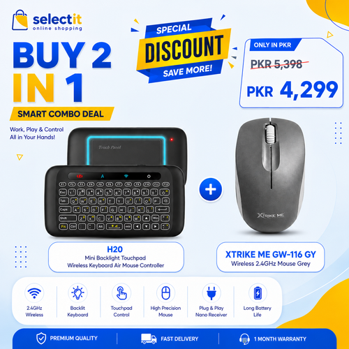 Wireless Keyboard & Mouse Combo | H20 Backlit Air Mouse Touchpad + XTRIKE ME GW-116 2.4GHz Wireless Mouse