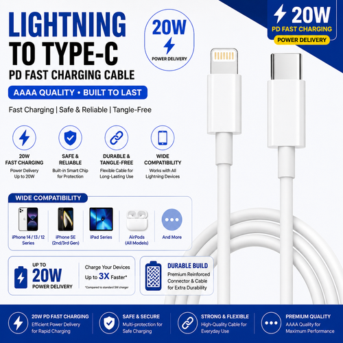 iPhone 17 Pro Max 60W Type-C to Type-C PD Fast Charging Nylon Cable & iPhone 20W PD Lightning to Type-C Cable