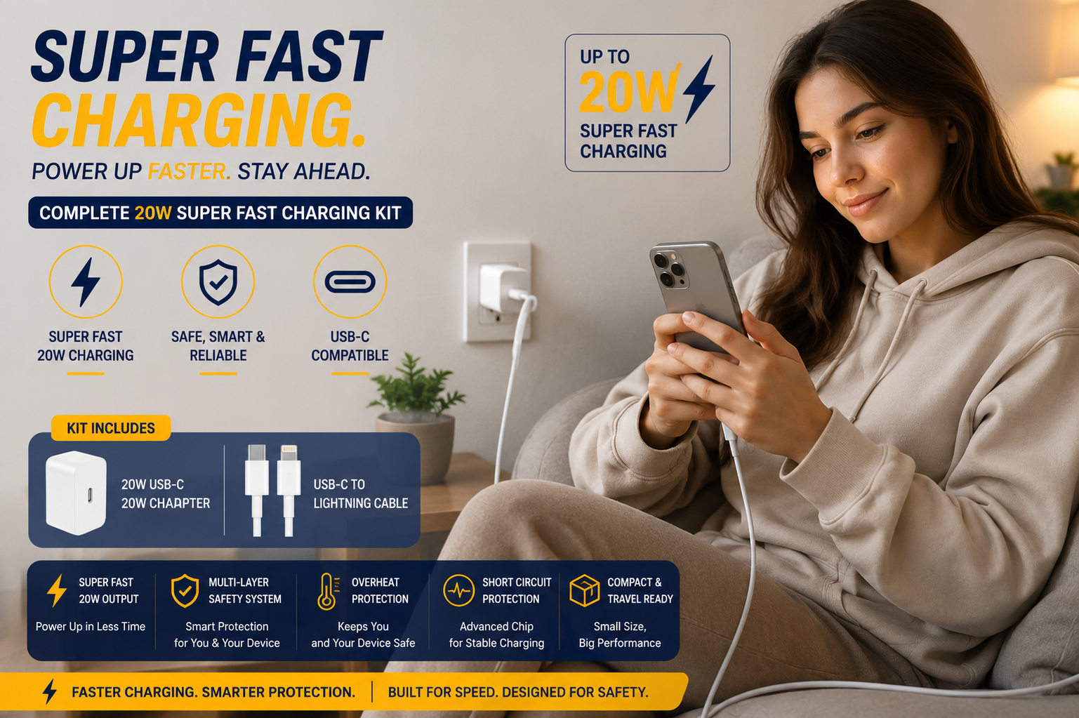 20W PD Fast Charger with USB-C to Lightning Cable 
