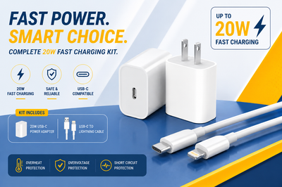 20W PD Fast Charger with USB-C to Lightning Cable for iPhone 14, iPhone 13, iPad & AirPods – Original Type-C Fast Charging Adapter