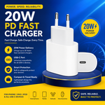 iPhone USB-C PD 20W white power adapter with EU 2-pin plug for fast charging