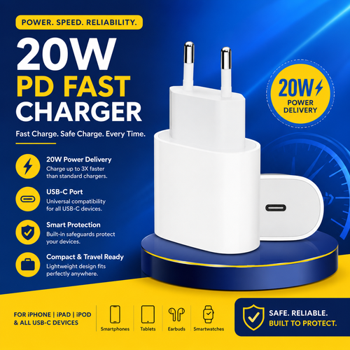 iPhone USB-C PD 20W Power Adapter Charger 20W Fast Charging 2 Pin (EU Pin)