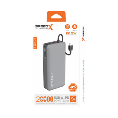Speed-X SP-S285 22.5W 20000mAh Super Fast Charging Power Bank with Built-in Retractable USB-C Cable