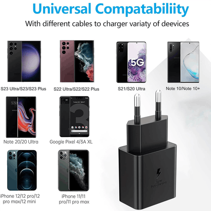 Original Samsung 25W PD Super Fast Charger EU Pin USB-C Adapter for Galaxy S24 S23 S22 and Samsung Type-C devices